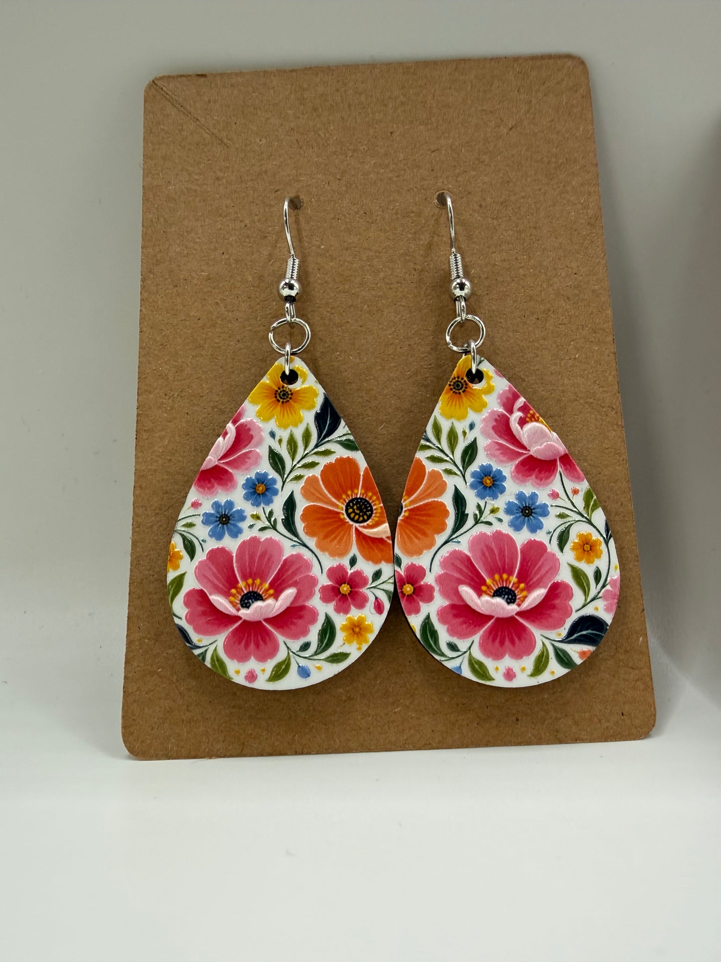 Vibrant Floral Print Teardrop Dangle Earrings – Colorful Botanical Jewelry